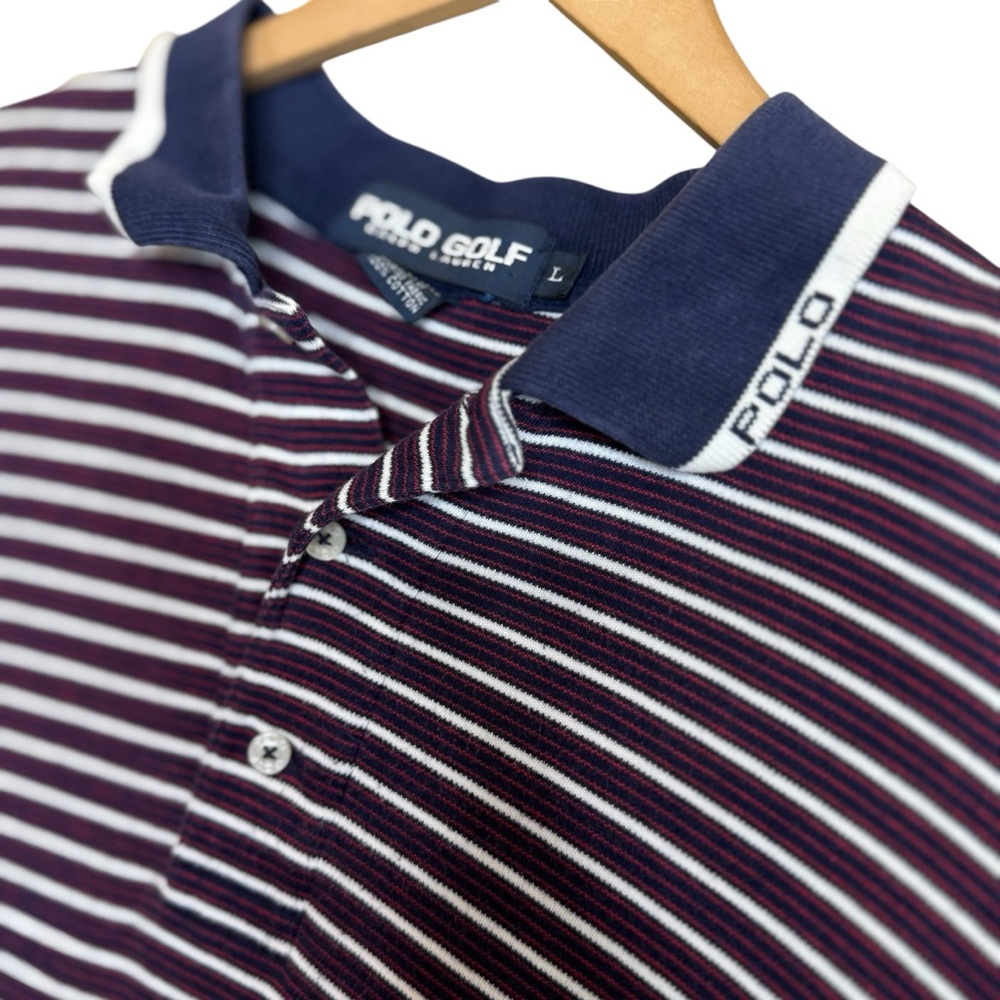 Polo Golf Ralph Lauren Red Blue Stripe Cotton Knit Short Sleeve Polo Shirt sz L